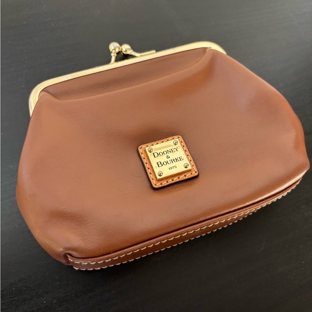 Dooney & Bourke Chestnut Brown Leather Kiss-Lock Coin Pouch